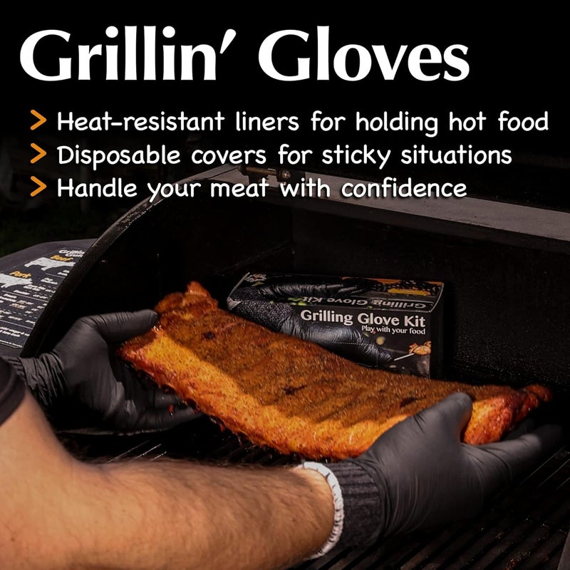 Charbasil Grilling Glove Kit – 2 Heat Resistant Liners – 30 Black Nitrile Gloves – Disposable BBQ Gloves with Washable Heat-Resistant Liners – Replaceable Cover Oven Mitt for Barbecue and Smoking Meat - Image 2